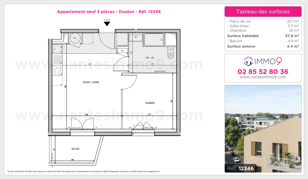 Plan et surfaces, Programme neuf Nantes : Doulon Référence n° 12346