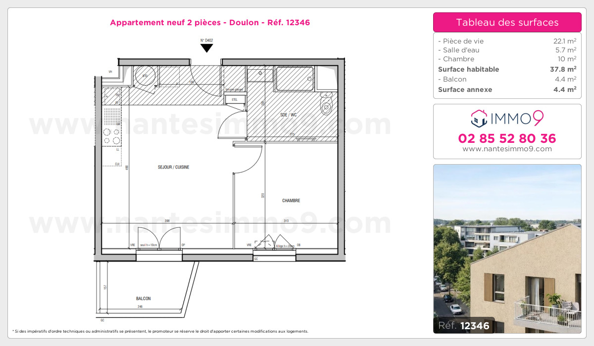 Plan et surfaces, Programme neuf Nantes : Doulon Référence n° 12346