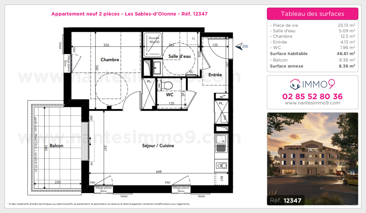 Plan et surfaces, Programme neuf Sables-d'Olonne Référence n° 12347