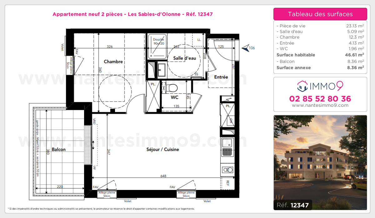 Plan et surfaces, Programme neuf Sables-d'Olonne Référence n° 12347