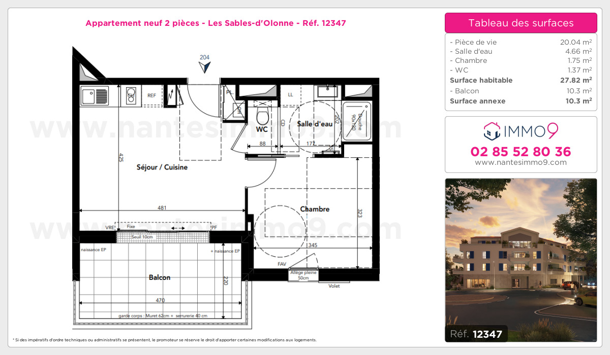 Plan et surfaces, Programme neuf Sables-d'Olonne Référence n° 12347