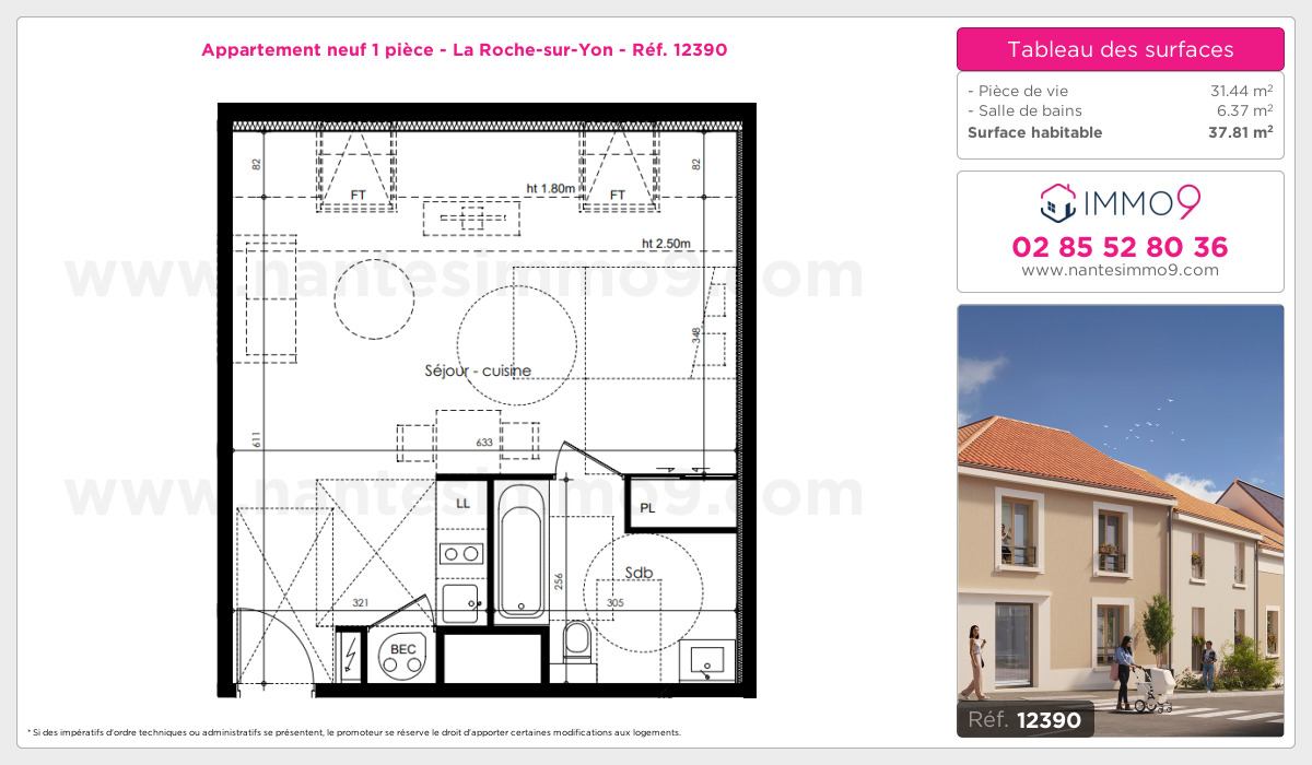 Plan et surfaces, Programme neuf Roche-sur-Yon Référence n° 12390