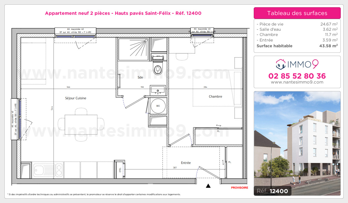 Plan et surfaces, Programme neuf Nantes : Hauts pavés Saint-Félix Référence n° 12400