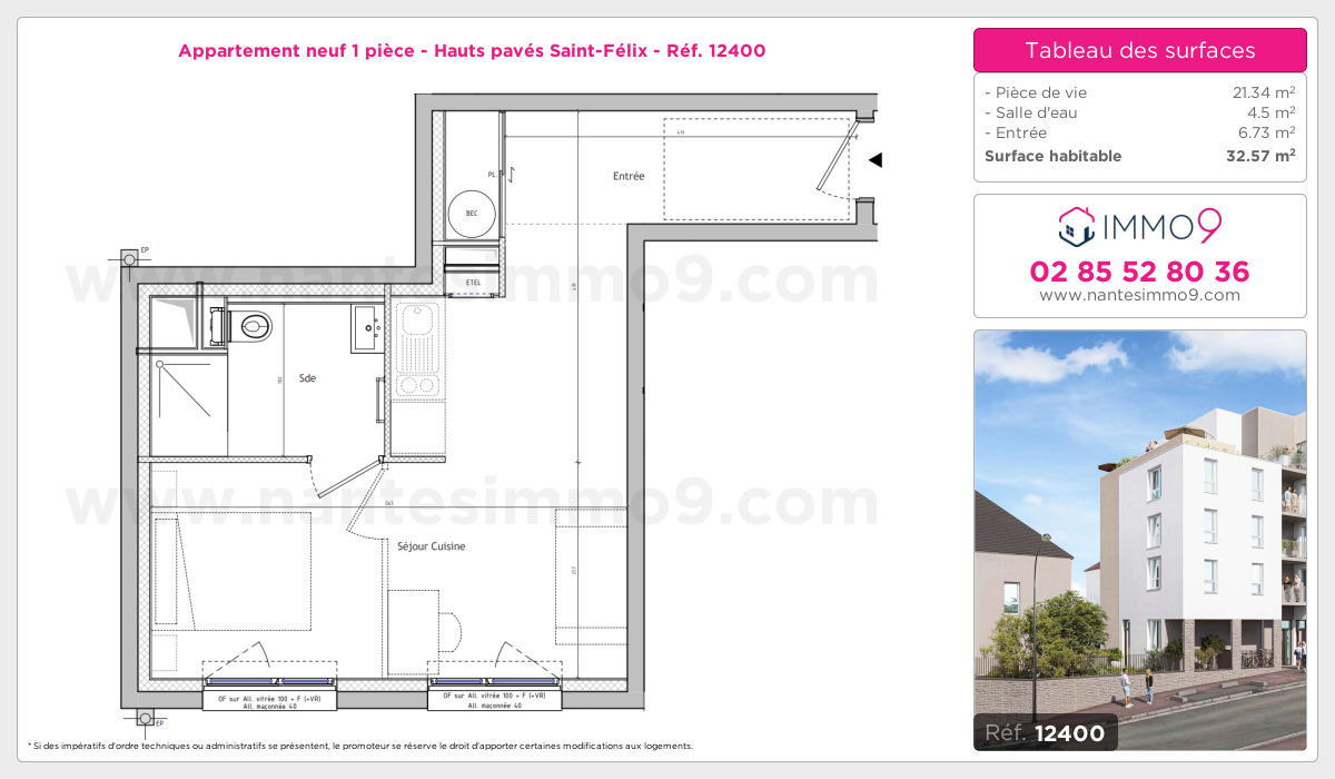 Plan et surfaces, Programme neuf Nantes : Hauts pavés Saint-Félix Référence n° 12400