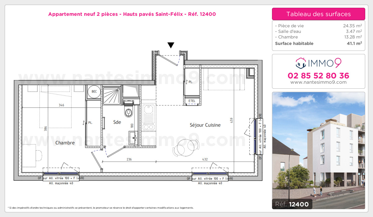 Plan et surfaces, Programme neuf Nantes : Hauts pavés Saint-Félix Référence n° 12400