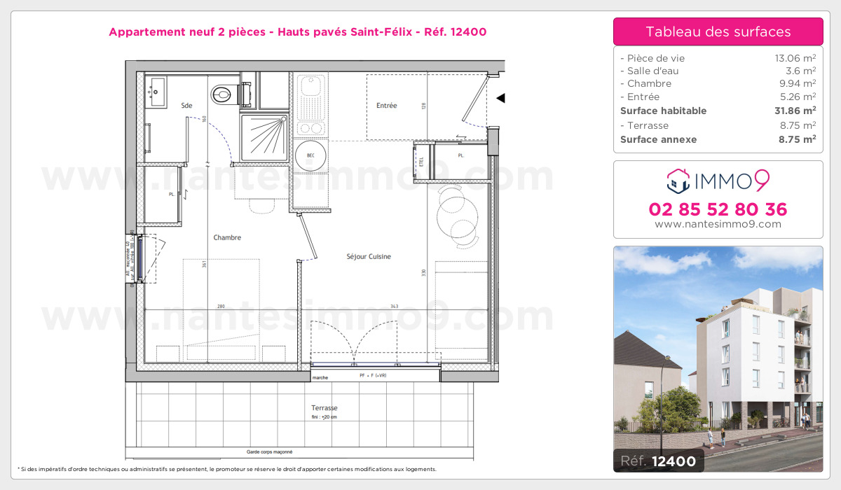 Plan et surfaces, Programme neuf Nantes : Hauts pavés Saint-Félix Référence n° 12400