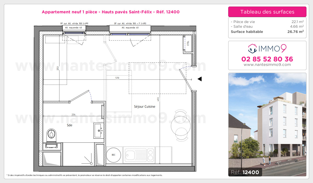 Plan et surfaces, Programme neuf Nantes : Hauts pavés Saint-Félix Référence n° 12400