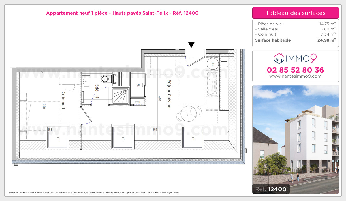 Plan et surfaces, Programme neuf Nantes : Hauts pavés Saint-Félix Référence n° 12400