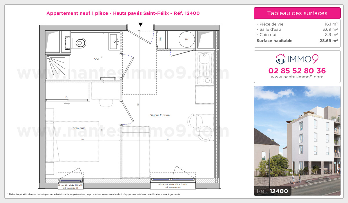 Plan et surfaces, Programme neuf Nantes : Hauts pavés Saint-Félix Référence n° 12400