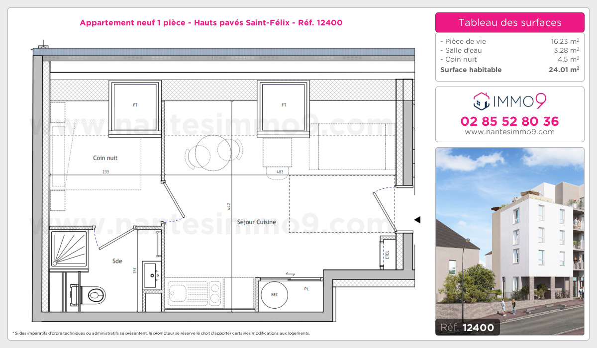 Plan et surfaces, Programme neuf Nantes : Hauts pavés Saint-Félix Référence n° 12400