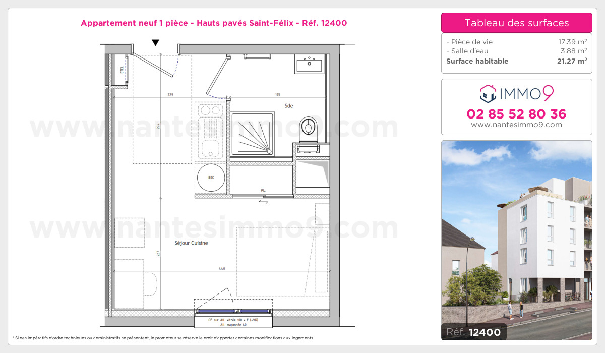 Plan et surfaces, Programme neuf Nantes : Hauts pavés Saint-Félix Référence n° 12400