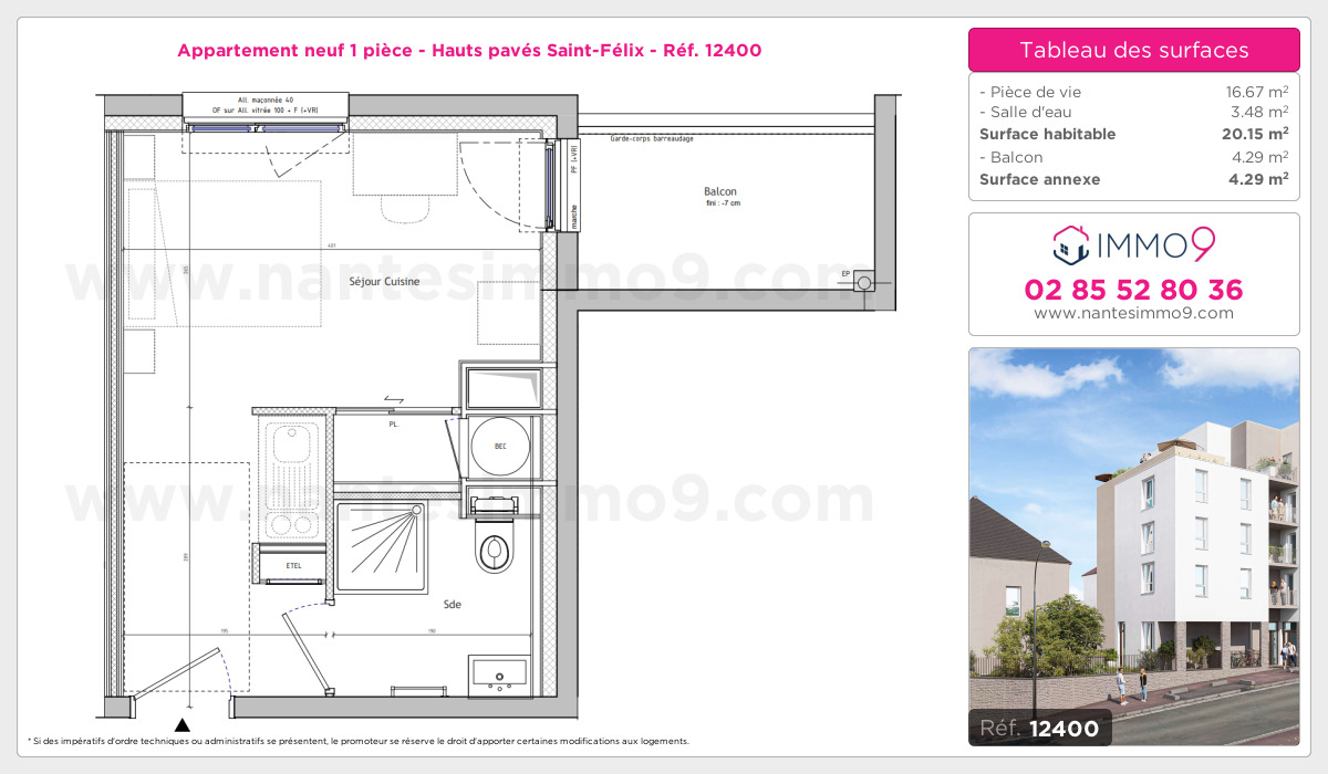 Plan et surfaces, Programme neuf Nantes : Hauts pavés Saint-Félix Référence n° 12400