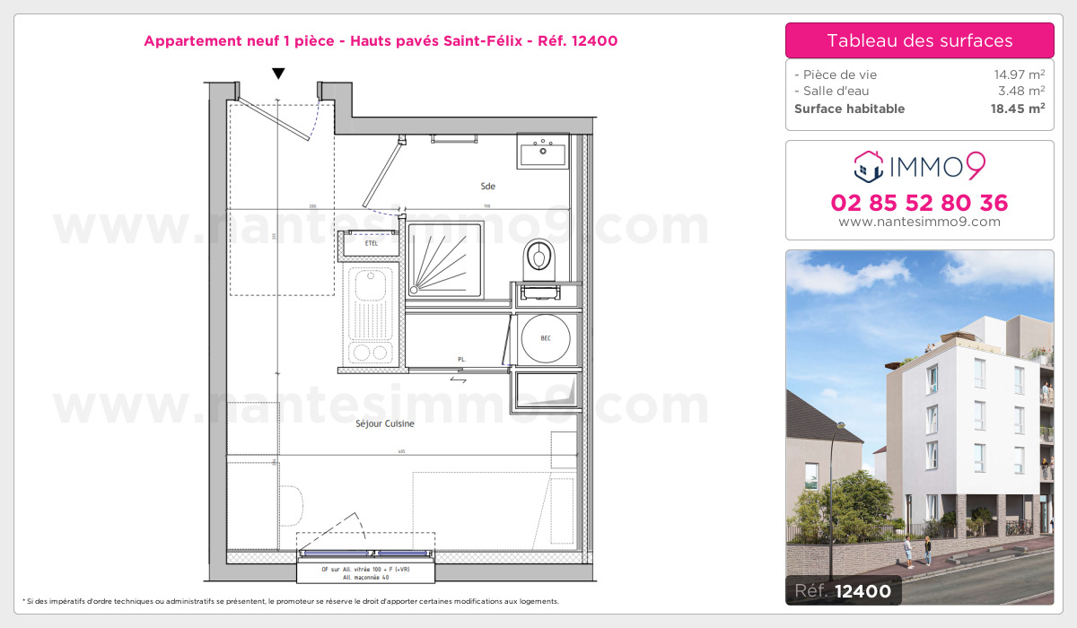 Plan et surfaces, Programme neuf Nantes : Hauts pavés Saint-Félix Référence n° 12400
