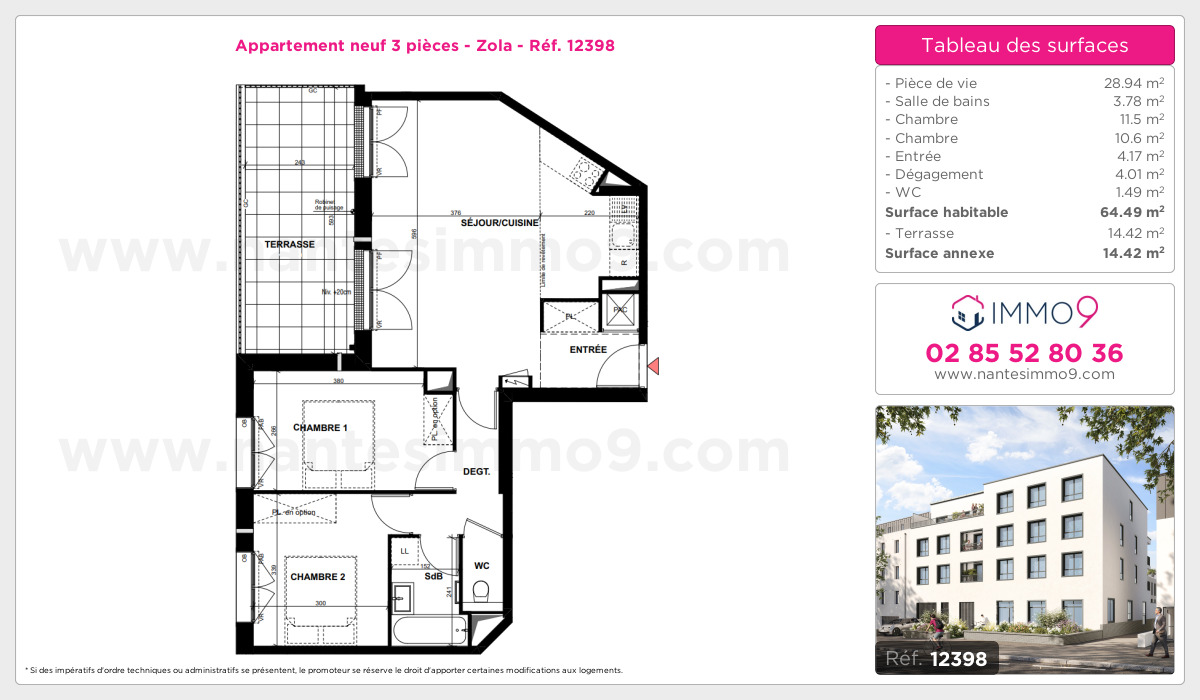 Plan et surfaces, Programme neuf Nantes : Zola Référence n° 12398