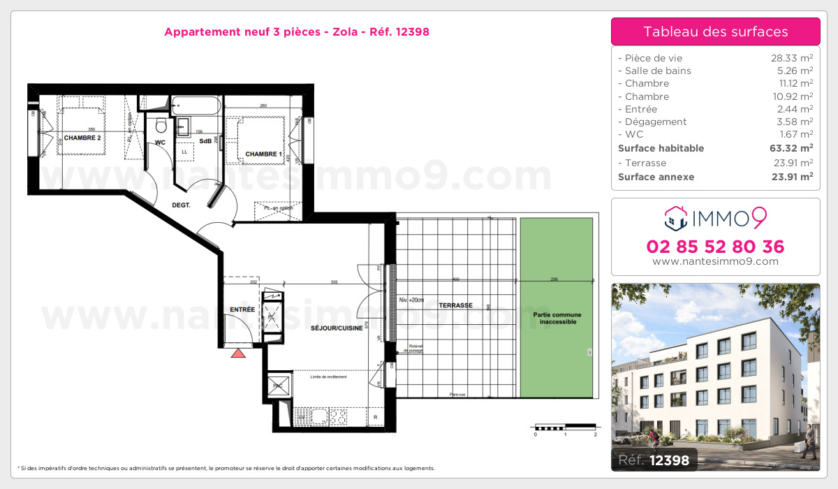 Plan et surfaces, Programme neuf Nantes : Zola Référence n° 12398
