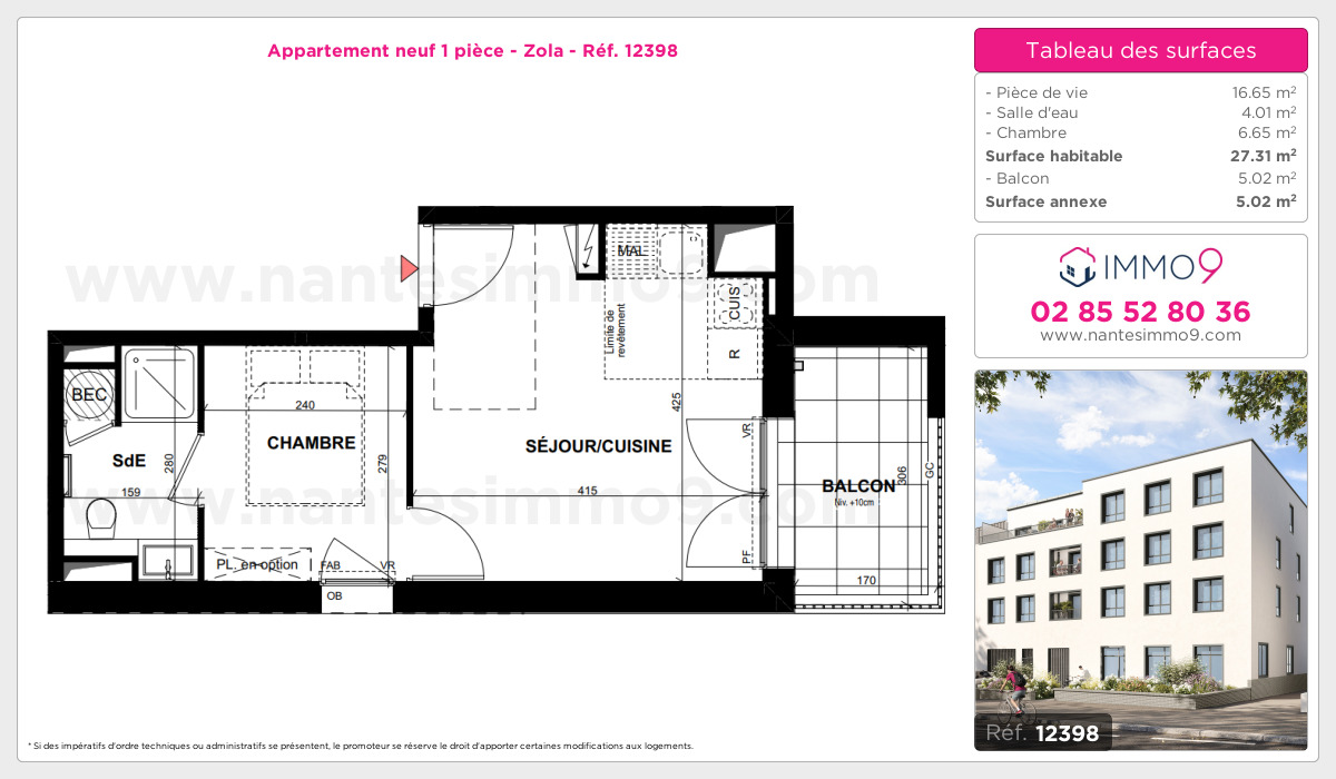 Plan et surfaces, Programme neuf Nantes : Zola Référence n° 12398