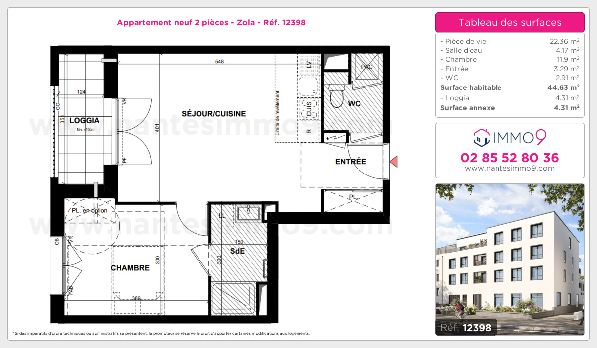 Plan et surfaces, Programme neuf Nantes : Zola Référence n° 12398