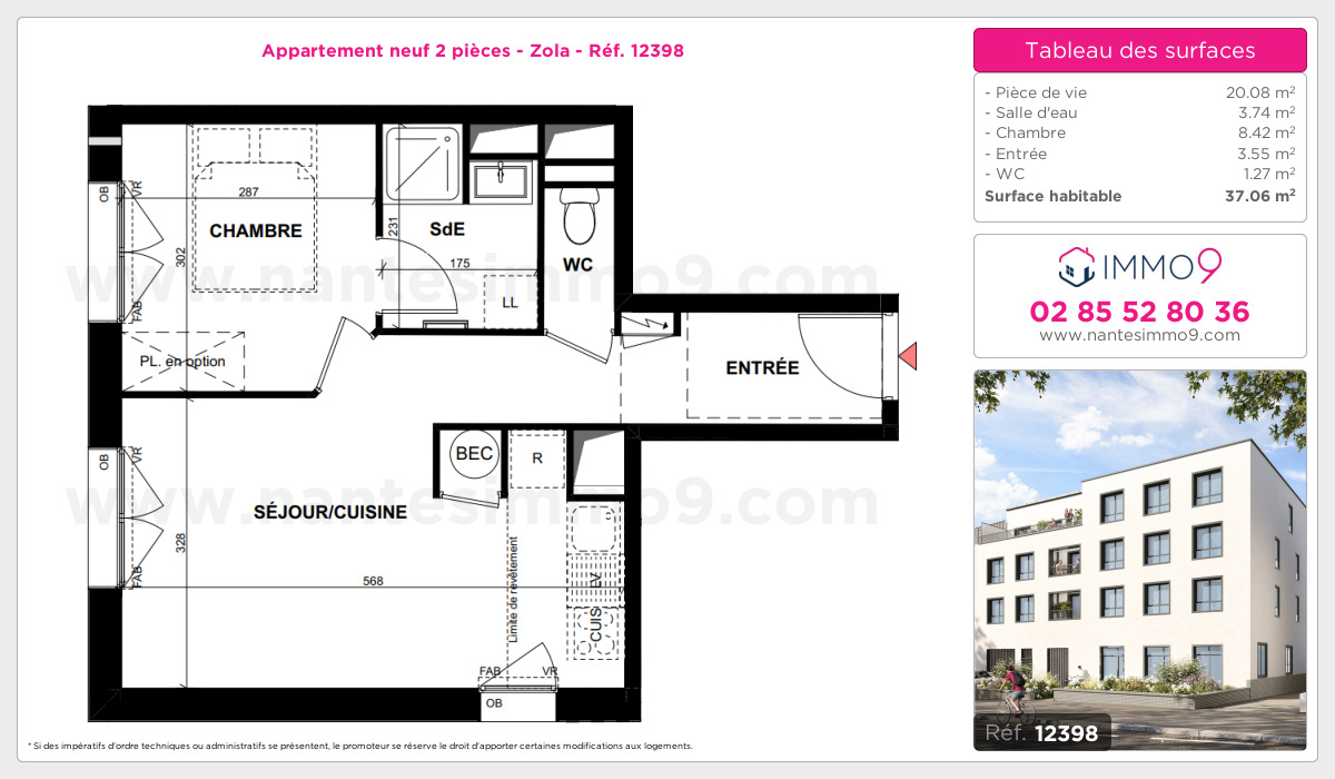 Plan et surfaces, Programme neuf Nantes : Zola Référence n° 12398