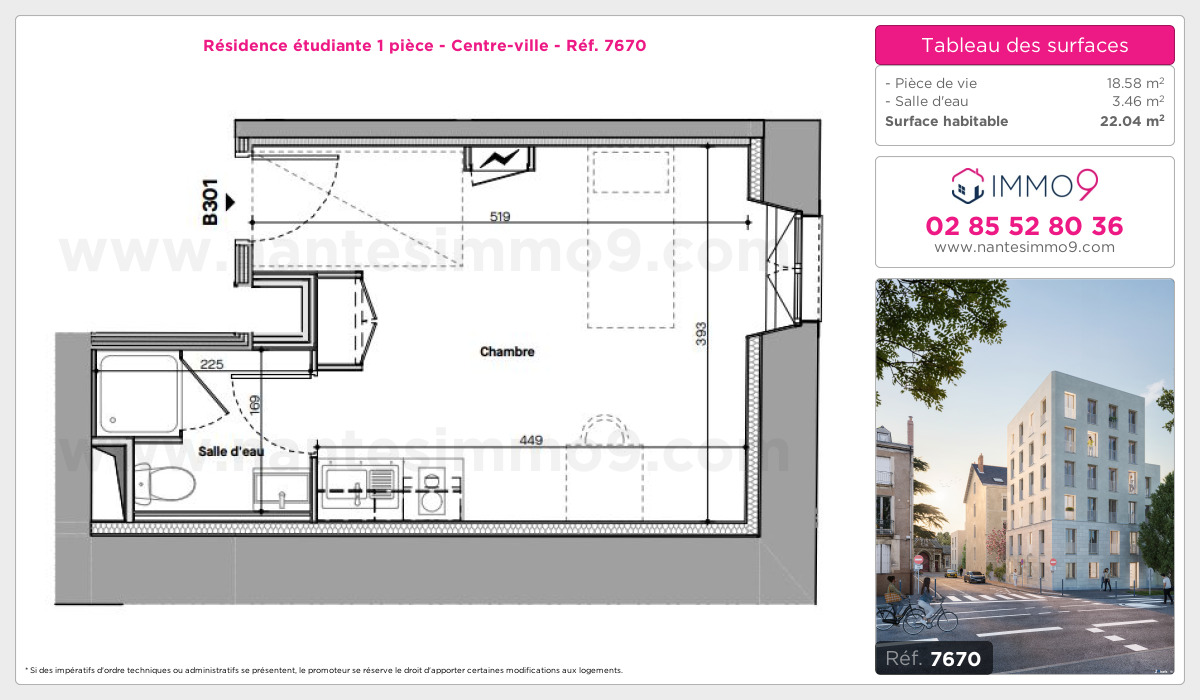 Plan et surfaces, Programme neuf Nantes : Centre-ville Référence n° 7670