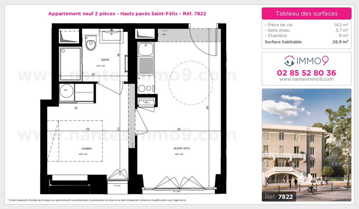Plan et surfaces, Programme neuf Nantes : Hauts pavés Saint-Félix Référence n° 7822