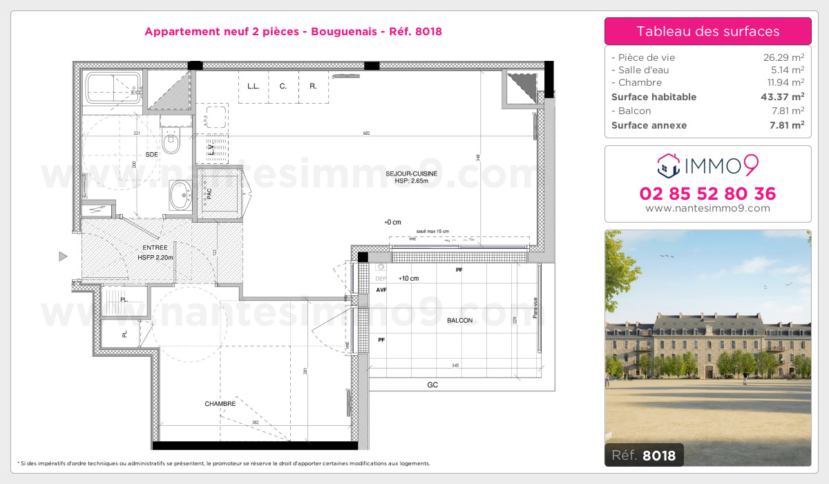 Plan et surfaces, Programme neuf Bouguenais Référence n° 8018