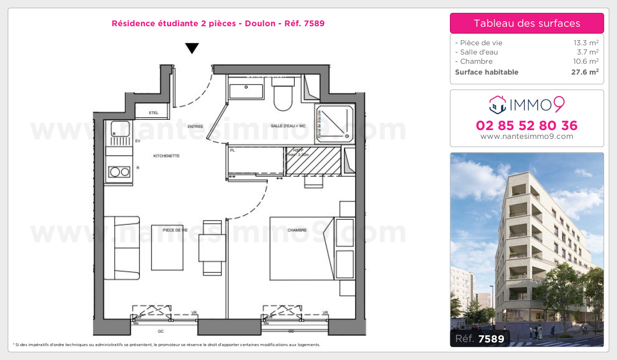 Plan et surfaces, Programme neuf Nantes : Doulon Référence n° 7589
