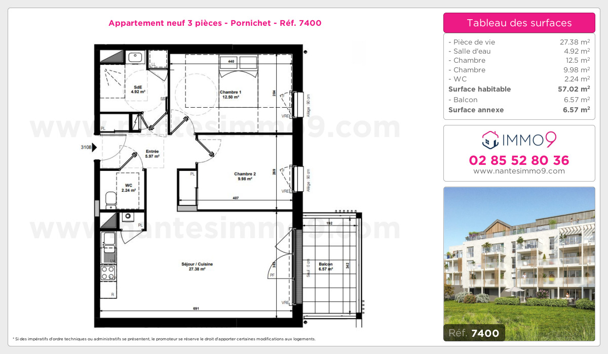 Plan et surfaces, Programme neuf Pornichet Référence n° 7400