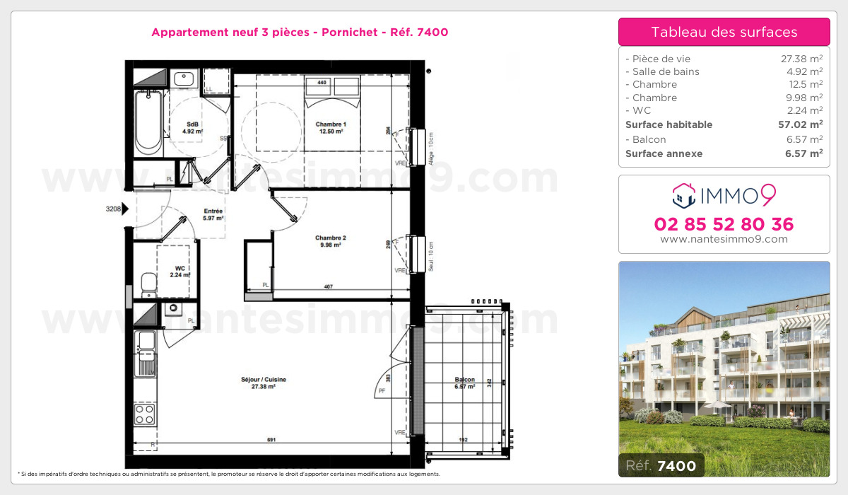 Plan et surfaces, Programme neuf Pornichet Référence n° 7400