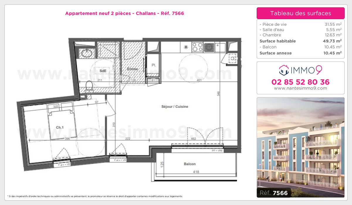 Plan et surfaces, Programme neuf Challans Référence n° 7566