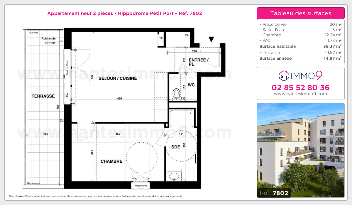 Plan et surfaces, Programme neuf Nantes : Hippodrome Petit Port Référence n° 7802
