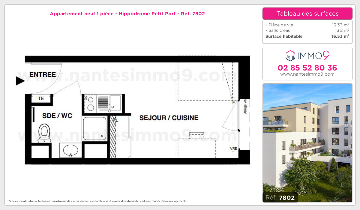 Plan et surfaces, Programme neuf Nantes : Hippodrome Petit Port Référence n° 7802