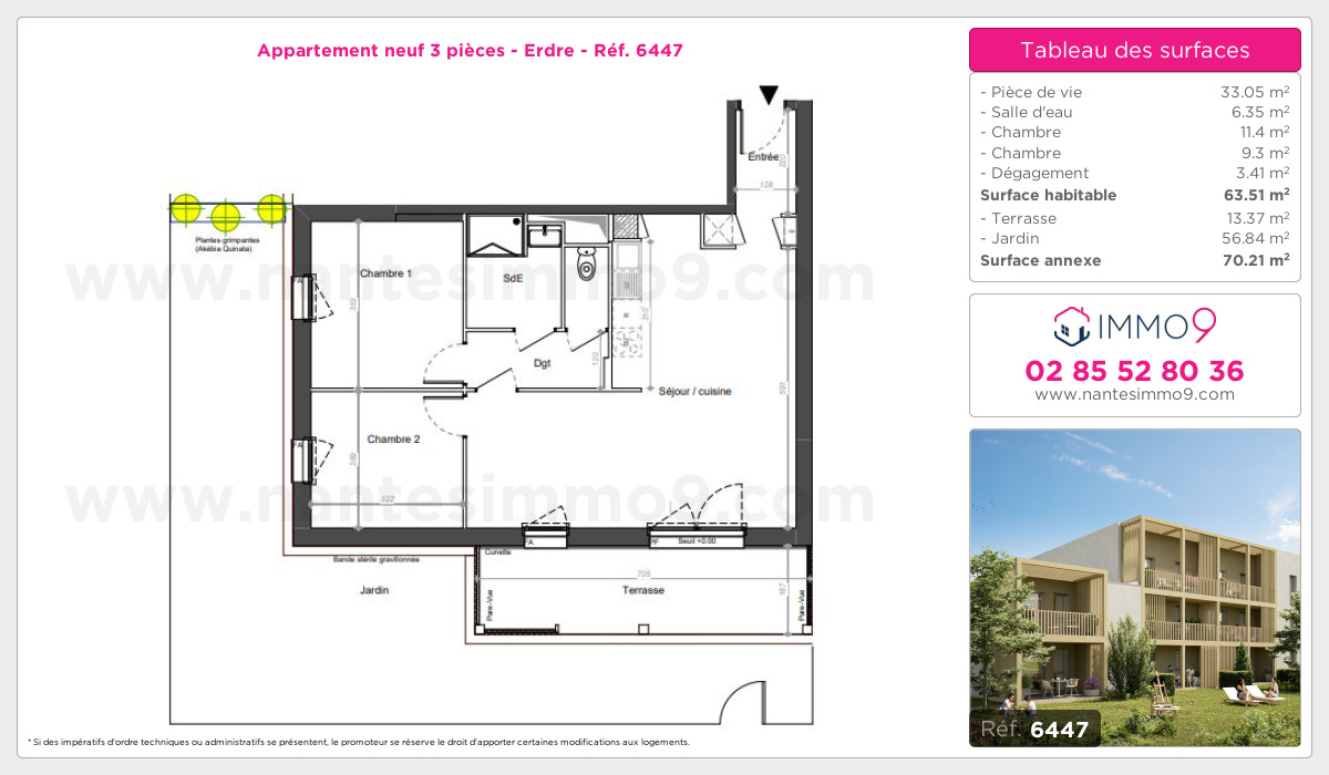 Plan et surfaces, Programme neuf Nantes : Erdre Référence n° 6447