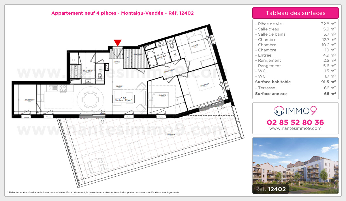 Plan et surfaces, Programme neuf Montaigu-Vendée Référence n° 12402