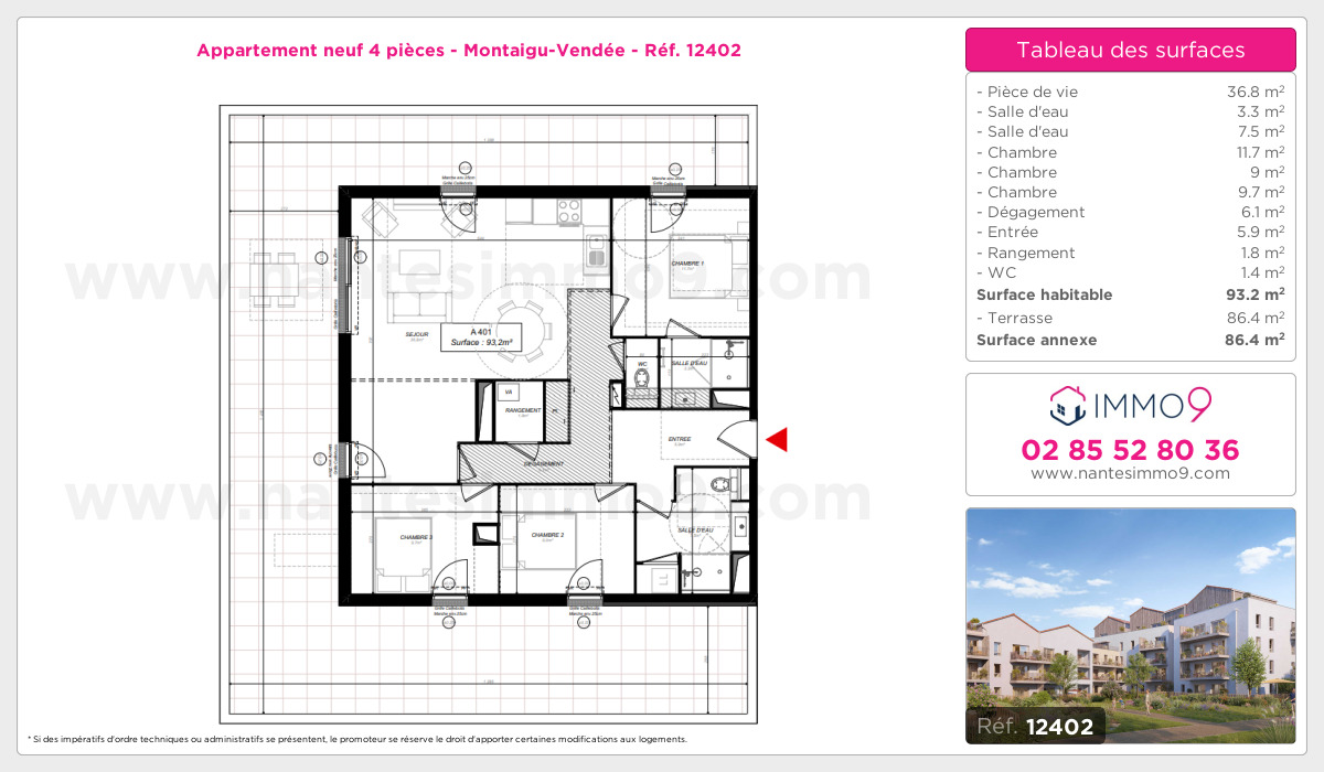 Plan et surfaces, Programme neuf Montaigu-Vendée Référence n° 12402