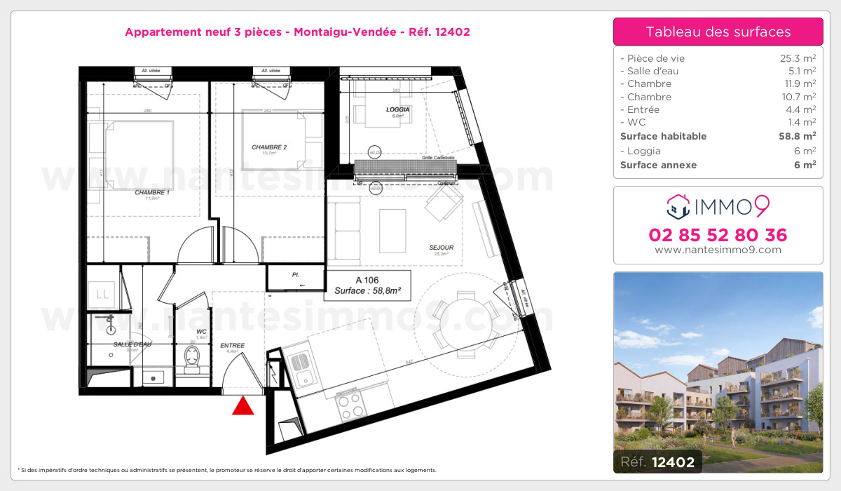 Plan et surfaces, Programme neuf Montaigu-Vendée Référence n° 12402