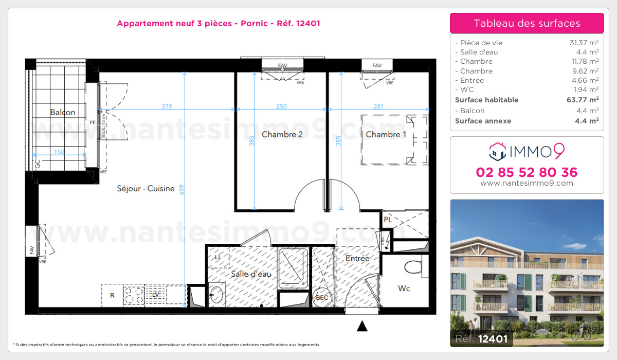 Plan et surfaces, Programme neuf Pornic Référence n° 12401