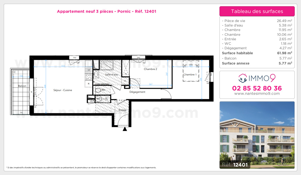 Plan et surfaces, Programme neuf Pornic Référence n° 12401