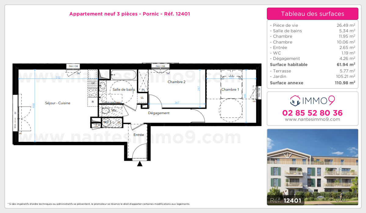 Plan et surfaces, Programme neuf Pornic Référence n° 12401