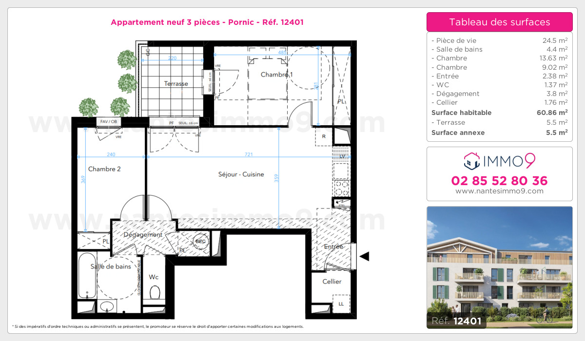 Plan et surfaces, Programme neuf Pornic Référence n° 12401