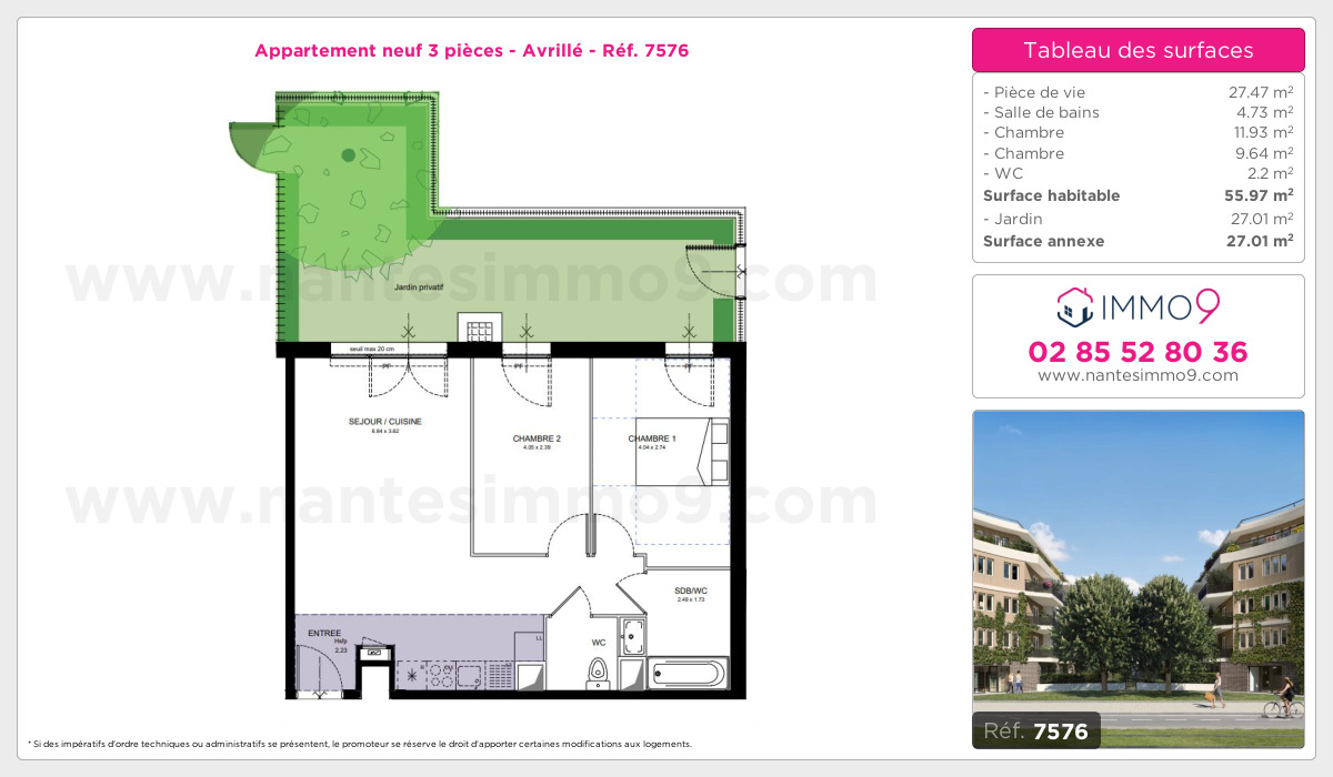 Plan et surfaces, Programme neuf Avrillé Référence n° 7576
