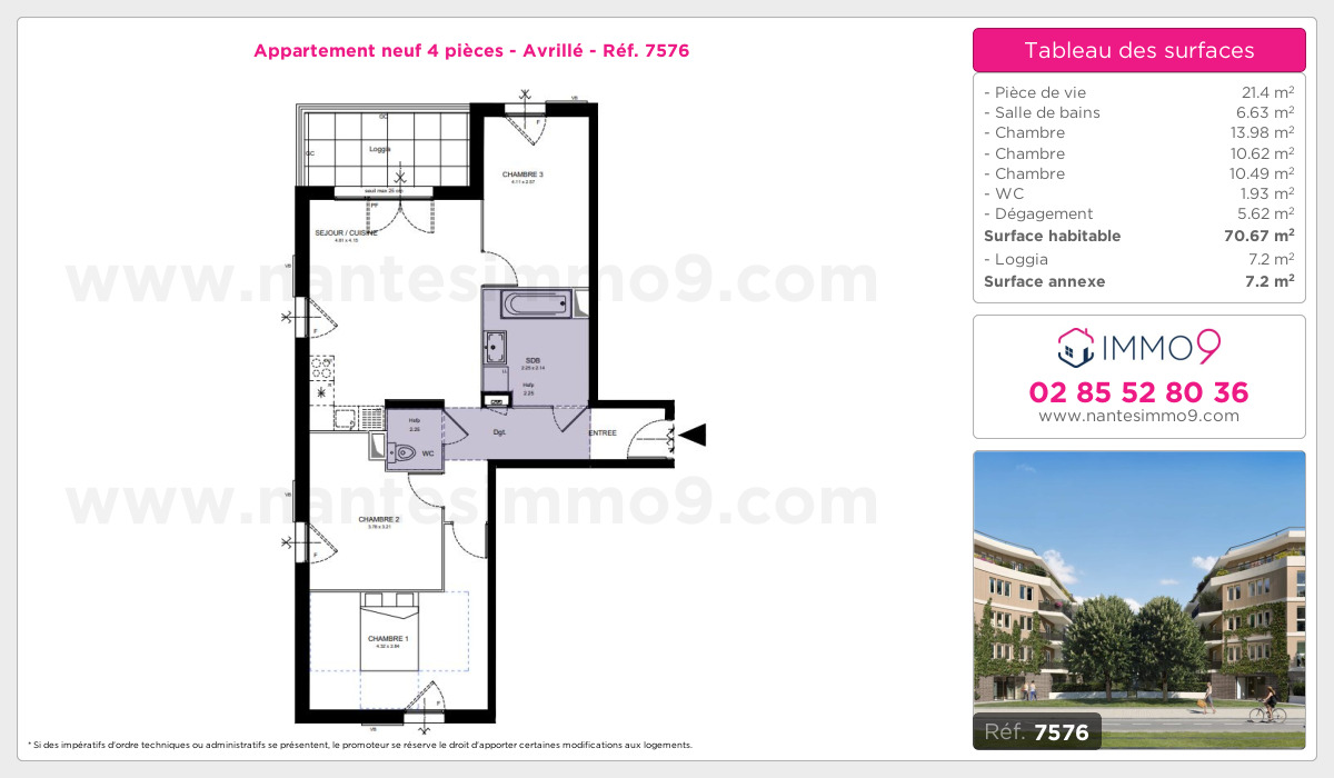 Plan et surfaces, Programme neuf Avrillé Référence n° 7576