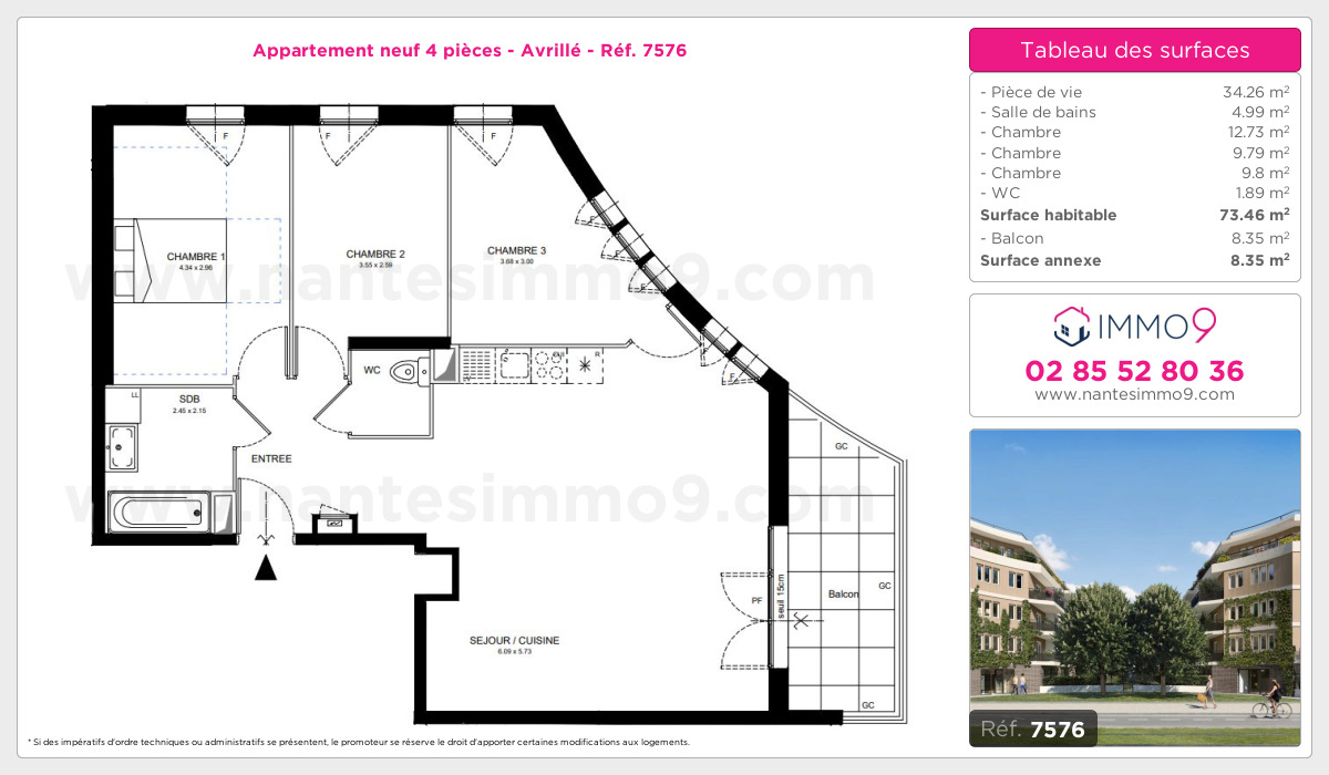 Plan et surfaces, Programme neuf Avrillé Référence n° 7576
