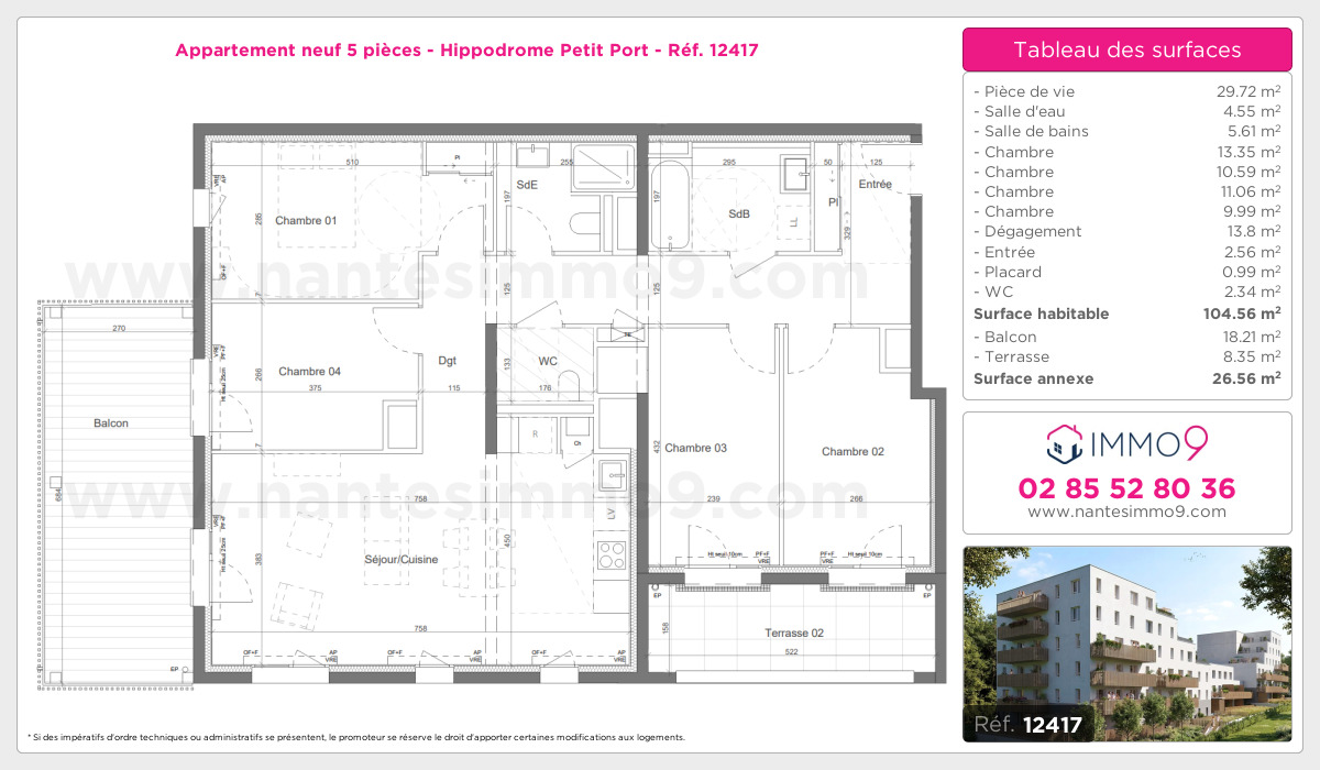 Plan et surfaces, Programme neuf Nantes : Hippodrome Petit Port Référence n° 12417