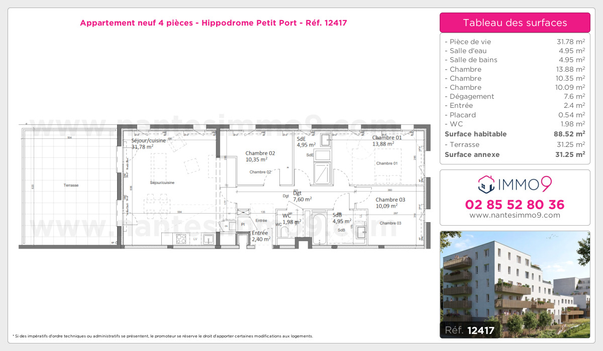 Plan et surfaces, Programme neuf Nantes : Hippodrome Petit Port Référence n° 12417