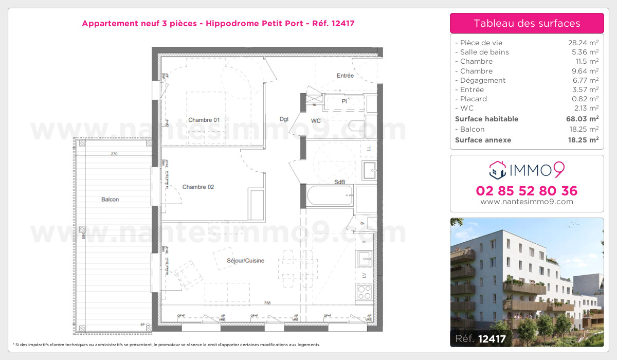Plan et surfaces, Programme neuf Nantes : Hippodrome Petit Port Référence n° 12417