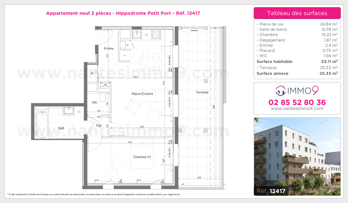 Plan et surfaces, Programme neuf Nantes : Hippodrome Petit Port Référence n° 12417
