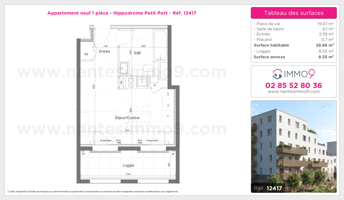 Plan et surfaces, Programme neuf Nantes : Hippodrome Petit Port Référence n° 12417