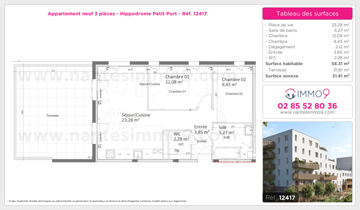 Plan et surfaces, Programme neuf Nantes : Hippodrome Petit Port Référence n° 12417