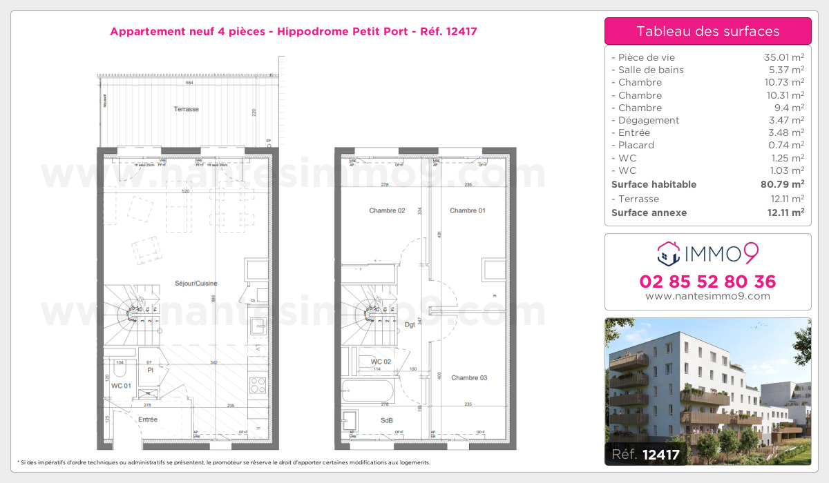Plan et surfaces, Programme neuf Nantes : Hippodrome Petit Port Référence n° 12417