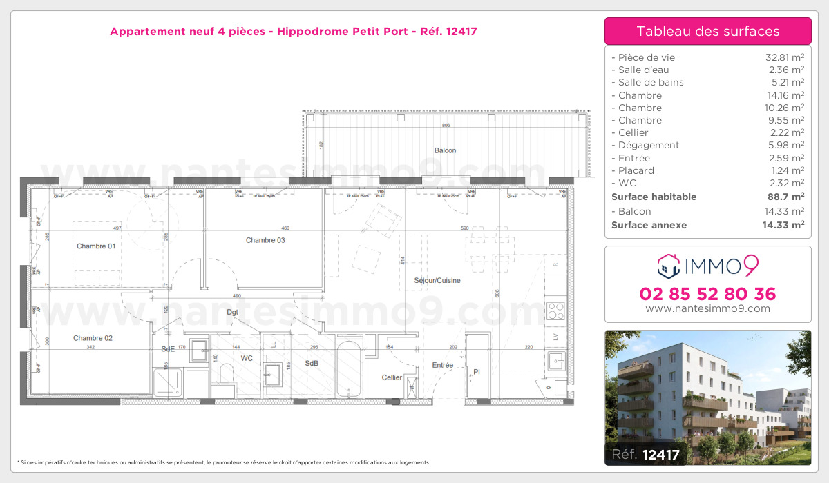 Plan et surfaces, Programme neuf Nantes : Hippodrome Petit Port Référence n° 12417